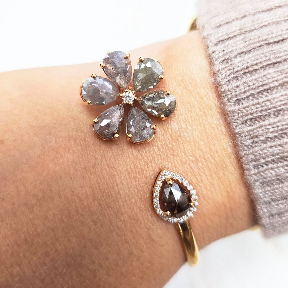 Pear Shape Diamond Bangle Bracelet Fancy Color Solid 14K Rose Gold 5.95 TCW